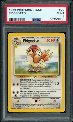 1999 Pokemon Base Set Unlimited Pidgeotto Rare #22 PSA 9 MINT - Image 1
