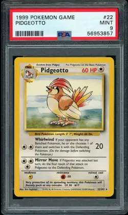 1999 Pokemon Base Set Unlimited Pidgeotto Rare #22 PSA 9 MINT - Image 1