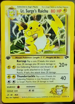 2000 Pokemon Gym Challenge 1st Edition Lt. Surge's Raichu Holo #11/132 LP/MP - Image 1