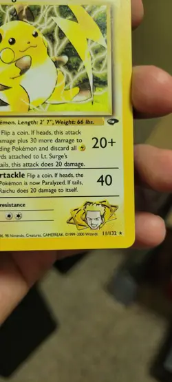 2000 Pokemon Gym Challenge 1st Edition Lt. Surge's Raichu Holo #11/132 LP/MP - Image 2
