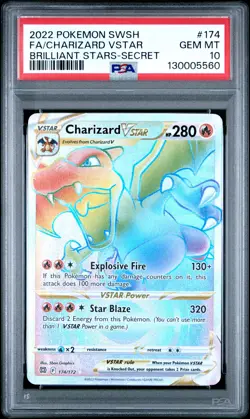 2022 POKEMON SWORD & SHIELD BRILLIANT STARS #174 FULL ART/CHARIZARD VSTAR PSA 10 - Image 1