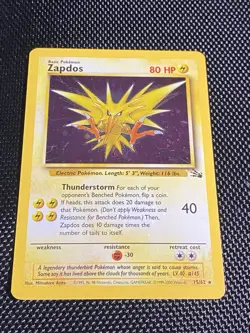 Zapdos 15/62 Holo Bleed Swirl Cosmos Holo Rare Pokemon TCG WOTC Fossil LP+ - Image 1