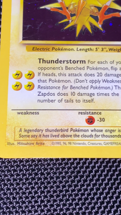 Zapdos 15/62 Holo Bleed Swirl Cosmos Holo Rare Pokemon TCG WOTC Fossil LP+ - Image 2