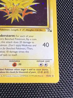 Zapdos 15/62 Holo Bleed Swirl Cosmos Holo Rare Pokemon TCG WOTC Fossil LP+ - Image 3