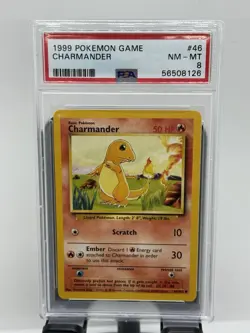 Pokemon Card Charmander PSA 8 NM-Mint, Base Set #46, 1999 Pokemon TCG - Image 1
