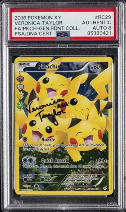 2016 POKEMON XY GENERATIONS V.TAYLOR SIGNED FULL ART/PIKACHU PSA AUTH DNA AUTO 8 - Image 1