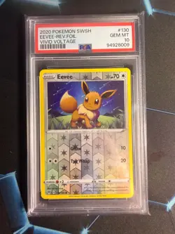 Eevee 130/185 Reverse Holo Common Pokemon Vivid Voltage PSA 10 GEM MT - Image 1