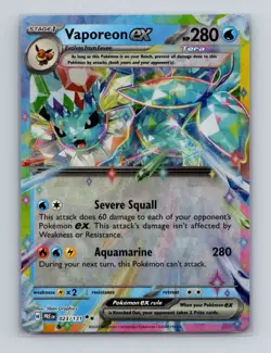 Vaporeon ex 023 2025 Pokemon Prismatic Evolutions Double Rare Holo Card NM+ (a) - Image 1