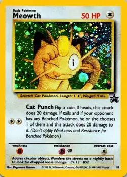 Pokemon TCG Meowth 10/53 Wotc Promo Holo LP with SWIRL (SKU 1-4) - Image 1