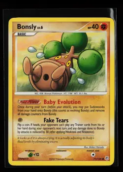Bonsly 71/130 Common Non Holo Diamond and Pearl Pokemon Card - Image 1