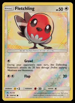 Fletchling 109/145 Reverse Holo Pokemon TCG SM - Guardians Rising LP - Image 1