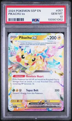 2024 Pokemon Surging Sparks #057 Pikachu EX PSA 10 Card GEM MINT! Trusted Seller - Image 1