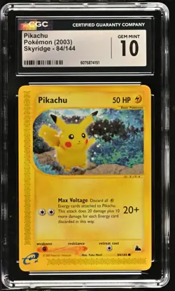 CGC 10 GEM MINT Pikachu 2003 Skyridge 84/144 Pokemon Card - Image 1