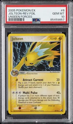2005 POKEMON EX UNSEEN FORCES #8 JOLTEON-REVERSE FOIL PSA 10 - Image 1