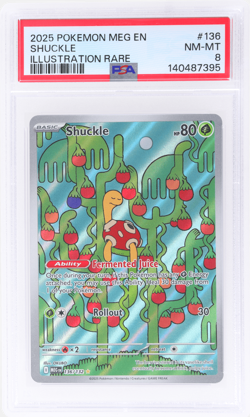 2025 Pokemon Mega Evolution Shuckle Illustration Rare #136 PSA 8 - Image 1