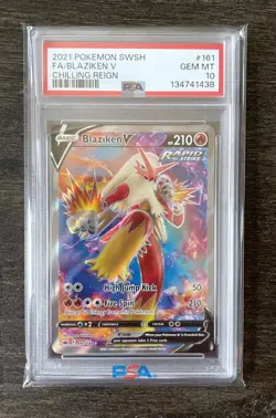 Pokemon Card PSA 10 GEM MT - BLAZIKEN V (FA) #161 - 2021 SWSH - Chilling Reign - Image 1