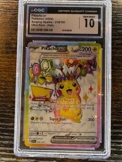 Pikachu ex Pokemon (2024) Surging Sparks 219/191 Ultra Rare Holo CGC 10 - Image 1