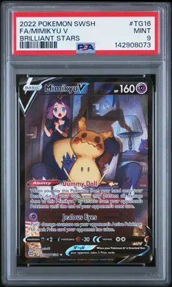 2022 POKEMON SWORD & SHIELD BRILLIANT STARS #TG16 FULL ART/MIMIKYU V PSA 9 - Image 1