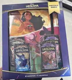 TCG Disney Lorcana Portfolio Bundle 4 Booster Packs & 1 Portfolio First Chapter - Image 1