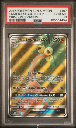 2017 Pokemon Crimson Invasion #107 F.A. Alolan Exeggutor GX PSA 10 Card GEM MINT - Image 1