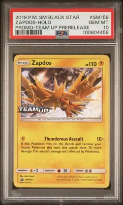 2019 Black Star Promo Team Up Pre Release SM159 Zapdos Holo PSA 10 Card GEM MINT - Image 1