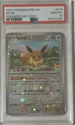PSA 10 Eevee 074/131 Pokemon Day 2025 Pre En Holo Prismatic Evolutions Pokemon - Image 1