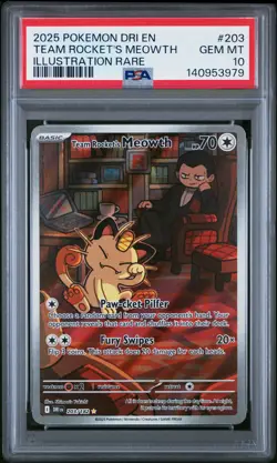 2025 POKEMON DRI EN-DESTINED RIVALS #203 TEAM ROCKET'S MEOWTH PSA 10 - Image 1
