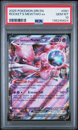 2025 POKEMON DESTINED RIVALS #081 TEAM ROCKET'S MEWTWO EX PSA 10 - Image 1
