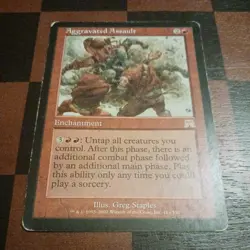 Mtg Aggravated Assault HP/MP Onslaught Magic the Gathering Card Rare - Image 1