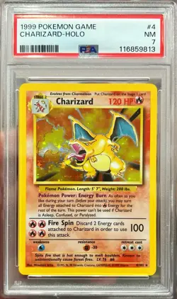 1999 Pokemon Base Set Unlimited WOTC Charizard Vintage Holo 4/102 PSA 7 NM - Image 1