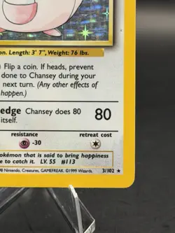 Chansey 3/102 Base Set Holo Unlimited Rare Card Pokemon TCG Vintage (MP) - Image 4