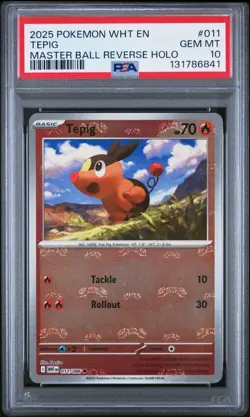 2025 Pokemon White Flare Tepig Reverse Holo Master Ball Common #011/086 PSA 10 - Image 1