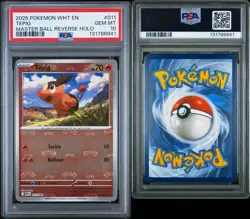 2025 Pokemon White Flare Tepig Reverse Holo Master Ball Common #011/086 PSA 10 - Image 3