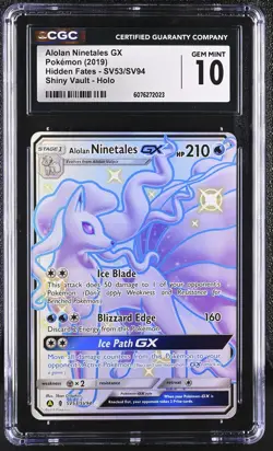 CGC 10 Alolan Ninetales GX SV53 Hidden Fates Shiny Vault Holo Pokemon Card - Image 1