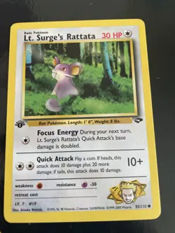 Pokemon Cards: Gym Challenge 1st Edition Common: Lt. Surge's Rattata 85/132 - Image 1