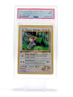 Pokemon Gym Challenge 1st Edition Common: Lt. Surge's Rattata 85/132 PSA 9 - Image 1