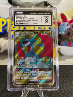 CGC 8 ERROR Pokemon Salamence GX Black Star Promo SM139 Misaligned Texture - Image 1