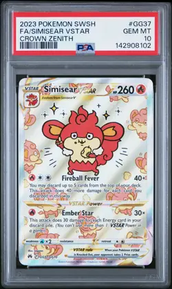 2023 POKEMON SWORD & SHIELD CROWN ZENITH #GG37 FULL ART/SIMISEAR VSTAR PSA 10 - Image 1