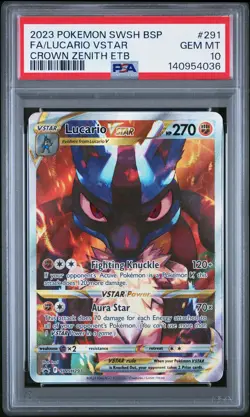 2023 POKEMON SWSH BLACK STAR PROMO #291 FULL ART/LUCARIO VSTAR PSA 10 - Image 1
