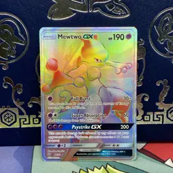 Pokemon Mewtwo GX 76/73 Rainbow Secret Rare Holo Card Shining Legends LP - Image 1