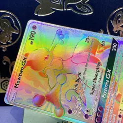 Pokemon Mewtwo GX 76/73 Rainbow Secret Rare Holo Card Shining Legends LP - Image 3