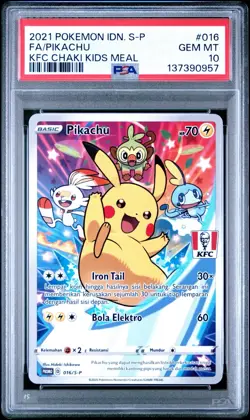2021 POKEMON INDONESIAN S PROMO KFC CHAKI KIDS MEAL FULL ART PIKACHU PSA 10 - Image 1