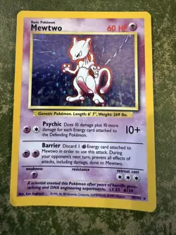 Pokemon Mewtwo TCG Holo Rare Card Base Set 10/102, WOTC 1999 - Image 1