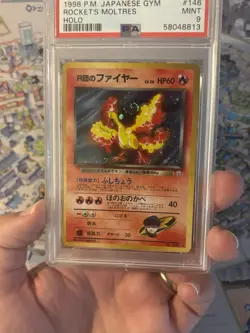 1998 Pokemon Japanese Gym Rocket’s Moltres Holo Swirl 🌀 #146 PSA 9 🔥 Mint - Image 3