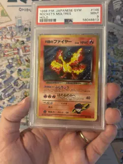1998 Pokemon Japanese Gym Rocket’s Moltres Holo Swirl 🌀 #146 PSA 9 🔥 Mint - Image 4