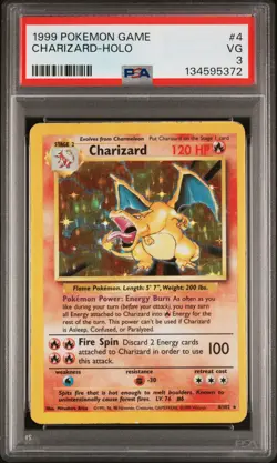 1999 POKEMON BASE SET UNLIMITED #4 CHARIZARD-HOLO PSA 3 - Image 1
