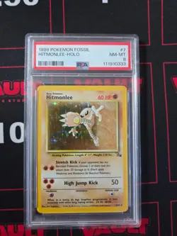 1999 Pokemon Hitmonlee Holo Fossil #7 PSA 8 - Image 1