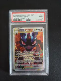 2023 Pokemon Lucario VStar Crown Zenith Elite Trainer Box #291 PSA 9 Black Star - Image 1