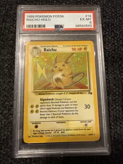 1999 Holo Rare Raichu 14/62 Fossil Pokemon Card 1st Edition Psa 7 - Image 1