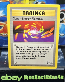 SUPER ENERGY REMOVAL 108/130 RARE- VINTAGE WOTC Pokemon Card BASE SET 2 NM/MINT - Image 1